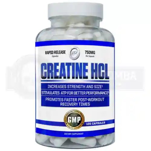 Suplemento de creatina HCl ao lado de um copo com água cristalina, ressaltando sua facilidade de absorção e menores doses