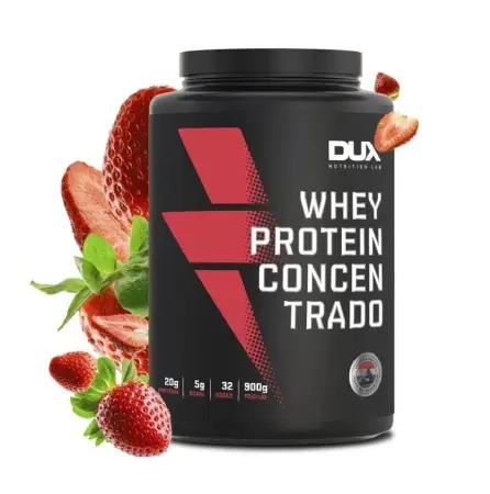 Embalagem do Whey Protein Concentrado Dux Nutrition com 900g, design moderno